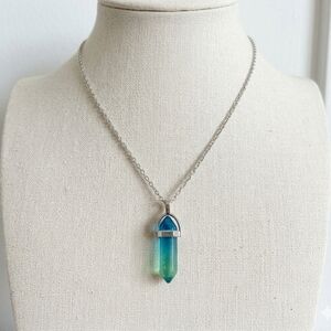 Blue Green Resin Pendant Necklace | Silver Chain | Modern Minimalist Jewelry